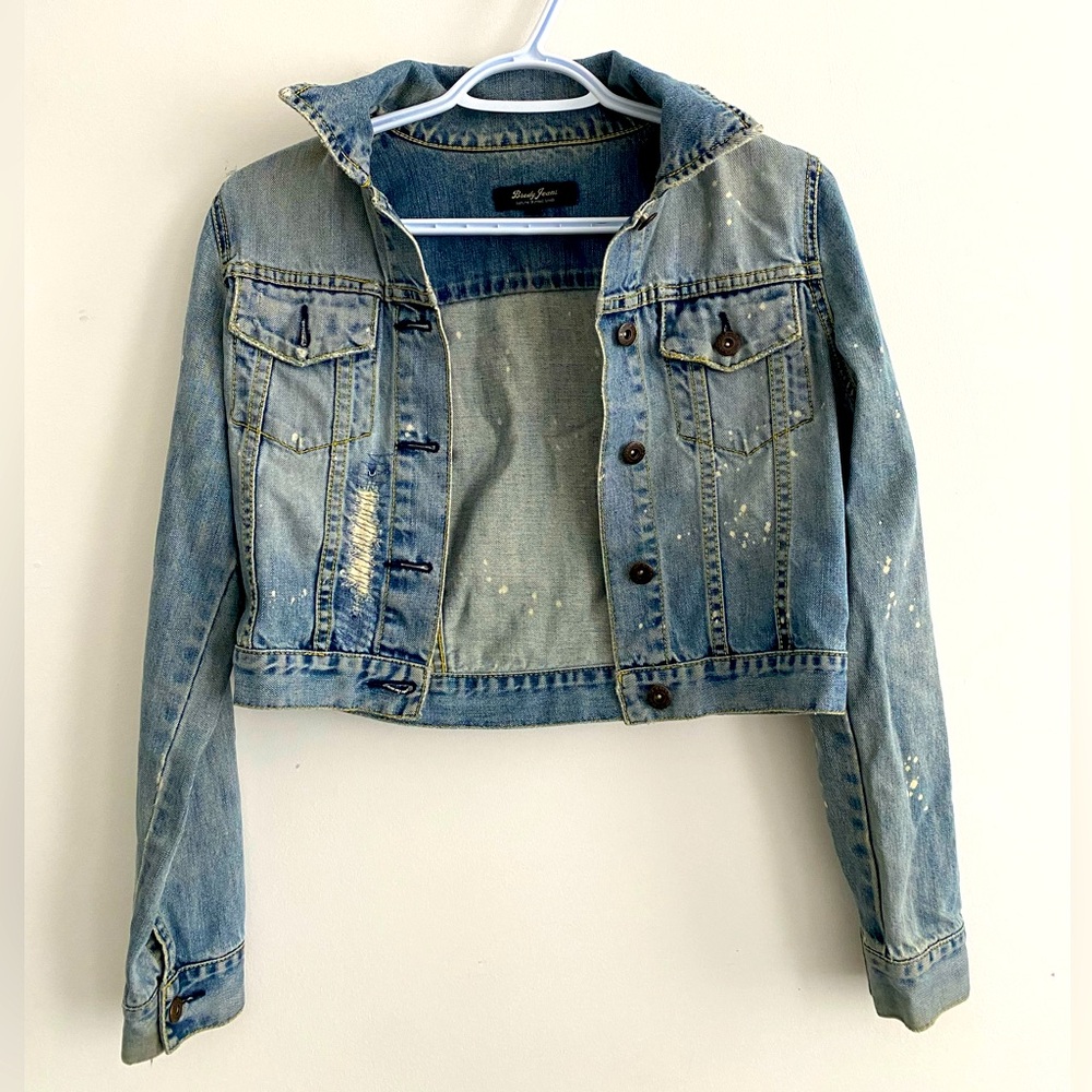 Cropped Denim Jacket Distressed Small by Brody Jeans